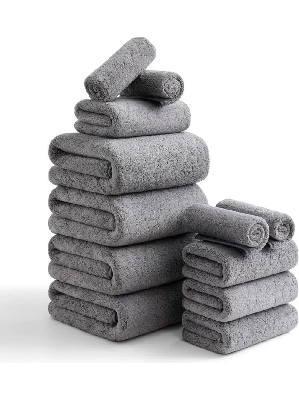 12-Piece Luxury Bath Towel Set - Extra Absorbent, Soft & Quick Dry - Grey Family